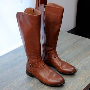Clarks Leather Riding Boots, Tall Boots, Caramel Brown with Gold Hardware